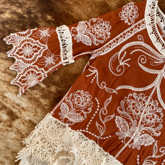Ania A burnt Orange Embroidered Boho Bell Sleeve Blouse Top - Picture 2 of 6
